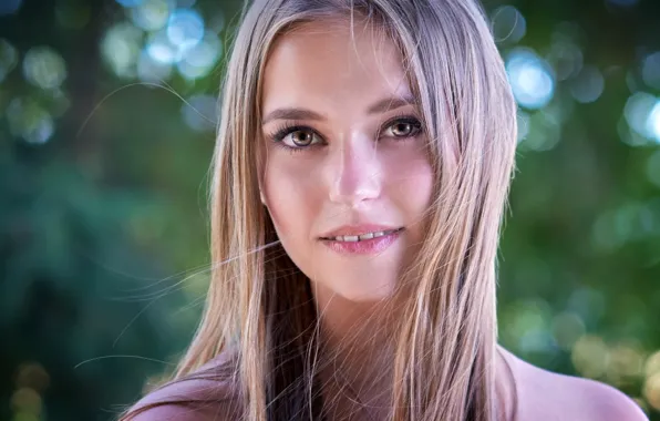 Close-up, model, portrait, makeup, hairstyle, blonde, beauty, bokeh