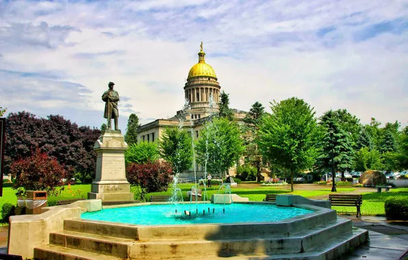 Summer, Park, monument, fountain, temple, USA, New Jersey, Fountains
