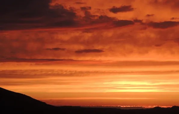 The sky, the sun, clouds, rays, light, orange, yellow, nature