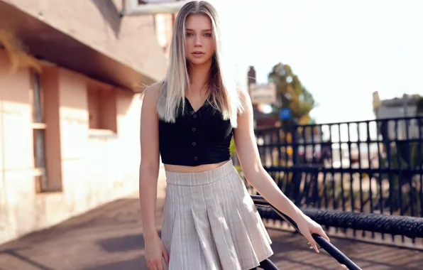 Girl, the sun, pose, photo, model, hair, skirt, blonde