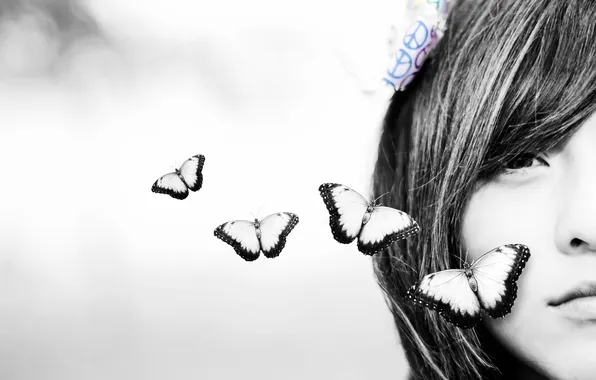 Girl, butterfly, background
