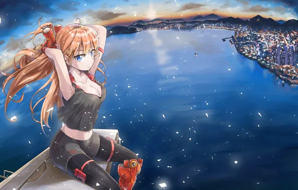 Sea, girl, anime, art