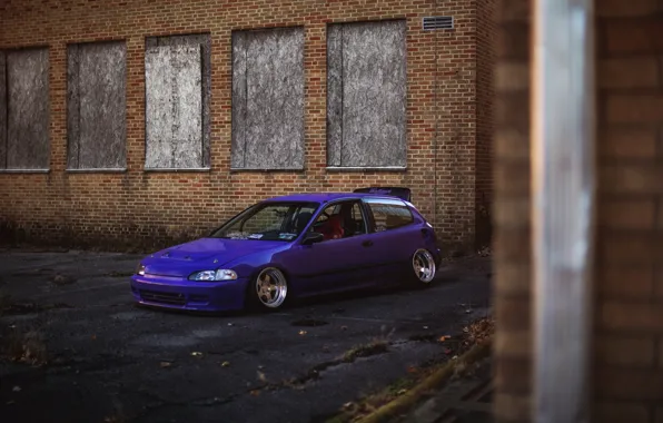 Purple, Honda Civic, civici, stance. Honda