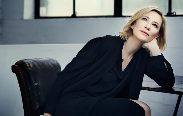 Pose, table, Windows, makeup, dress, actress, hairstyle, blonde