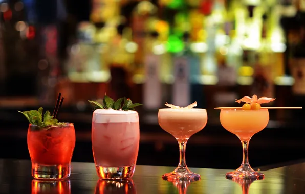 Ice, glasses, drinks, cocktails