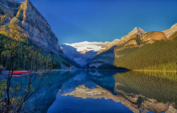 Mountains, lake, reflection, Canada, Albert, Banff National Park, Alberta, Lake Louise