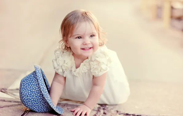 Picture joy, children, smile, hat, small, dress, girl, dress