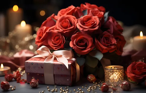 Love, flowers, gift, romance, heart, roses, love, happy