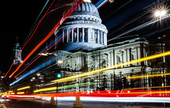 Picture night, London, UK, night, London, United Kingdom, St Paul's Cathedral, St. Paul's Cathedral