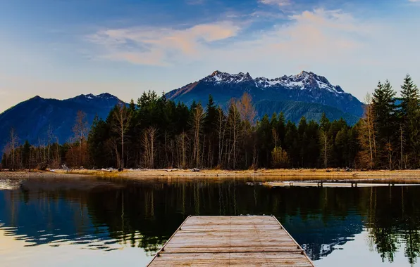 The sky, clouds, trees, mountains, reflection, mirror, Washington, they say