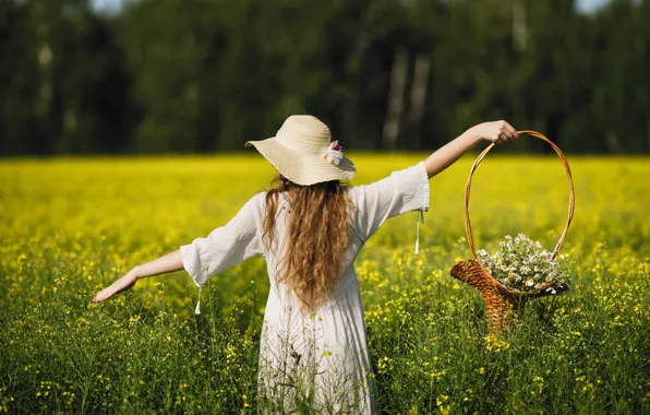 FOREST, FIELD, HAT, FLOWERS, MOOD, BASKET, SUNDRESS, photographer Eygenei Eg
