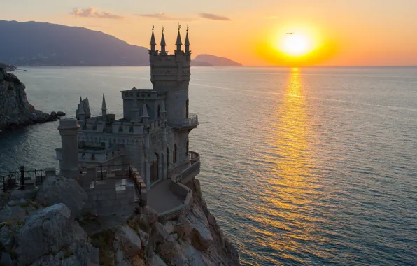 Picture mountains, Swallow's nest, nature, castle, sea, rock, Yalta, the sun