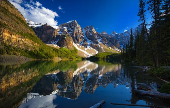Trees, mountains, lake, reflection, Canada, Albert, Banff National Park, Alberta