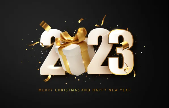 The dark background, gift, the inscription, figures, New year, date, 2023, New Year 2023