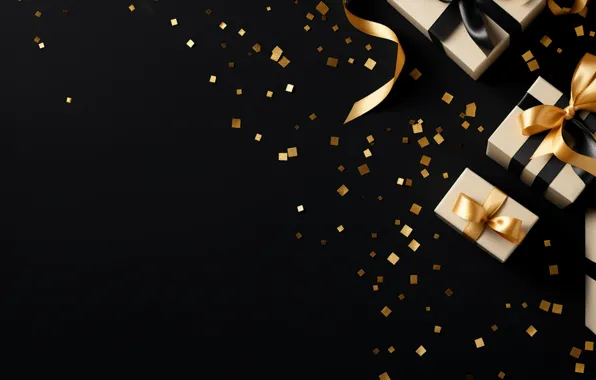 Gift, Christmas, gifts, New year, black background, bows, bow, bow