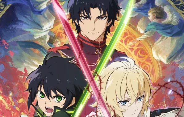 Trio, characters, Owari no Seraph, The last Seraphim, Yuichiro Hakua, Michaela Hakua, Guren