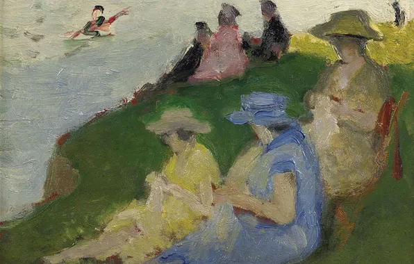 Picture, genre, Pierre Eugène Montesin, Pierre-Eugene Montezin, Young Women Knitting