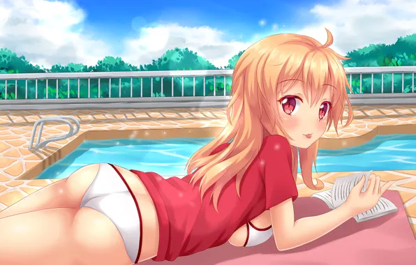 Picture girl, sexy, ass, pool, cleavage, long hair, boobs, anime