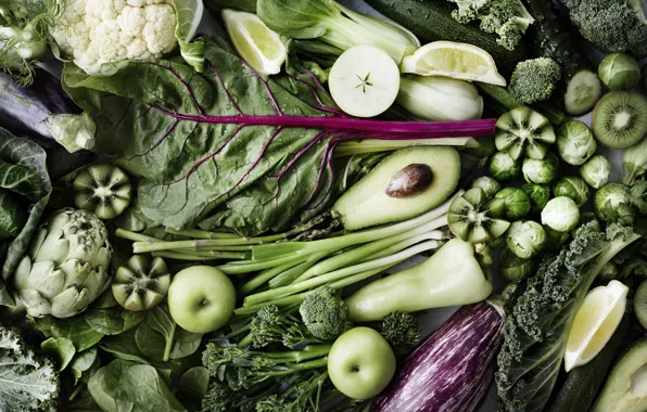 Greens, vegetables, avocado