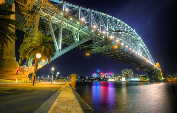 Bridge, lights, home, the evening, lights, promenade, Australia, Sydney