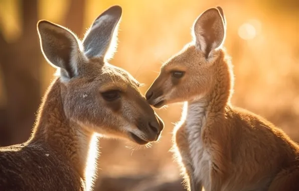Pose, kangaroo, cub, mom, digital art, AI art, neural network, the art of artificial intelligence