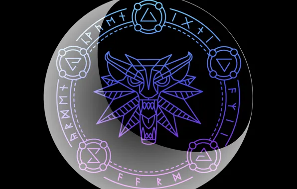Download wallpaper wolf, round, signs, the witcher, the Witcher, runes ...