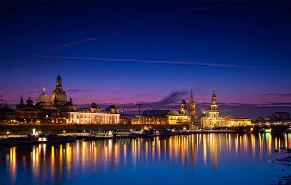Night, bridge, lights, river, home, Germany, Dresden, palaces