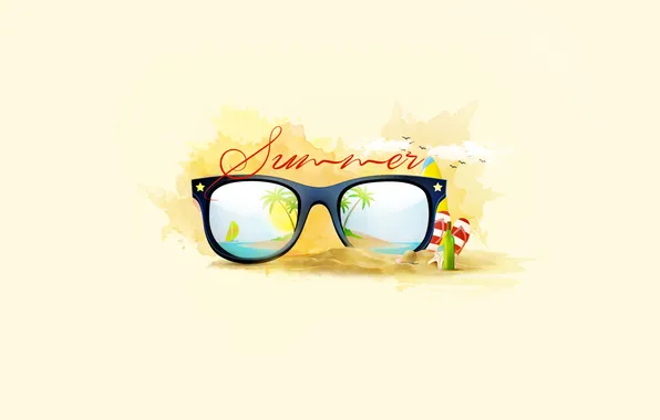 Picture beach, summer, palm trees, stay, vacation, glasses, Design, Suman Sil