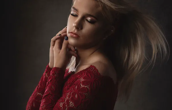 Girl, face, background, hair, portrait, hands, makeup, manicure