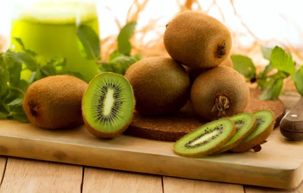 Leaves, Board, kiwi, knife
