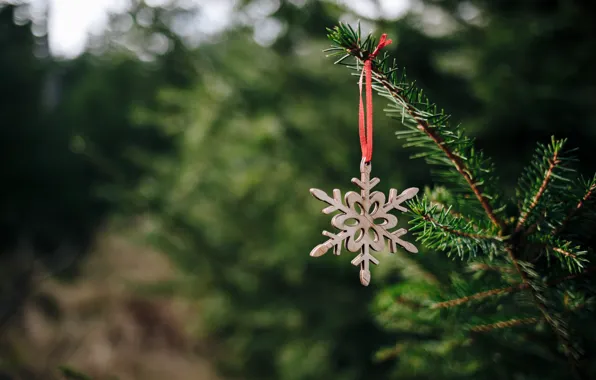 Macro, tree, Christmas, New year, christmas, vintage, snowflake, winter