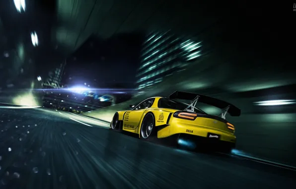 Auto, Night, Yellow, The city, Machine, Speed, Movement, NFS
