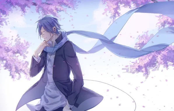 Picture spring, anime, scarf, art, guy, vocaloid, Vocaloid