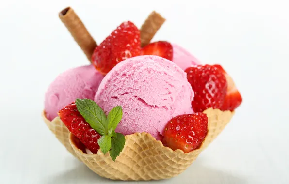 Strawberry, ice cream, mint, strawberry, ice cream, mint, sweet sticks, sweet sticks
