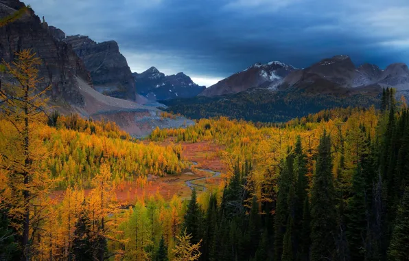 Picture Canada, autumn, mountains, stream, Rockies