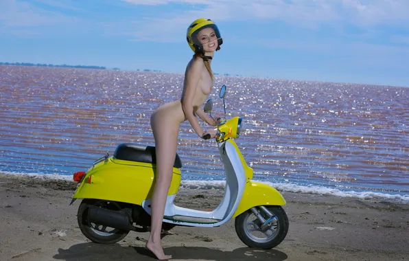 Girl, woman, young, cute, pearls, scooter