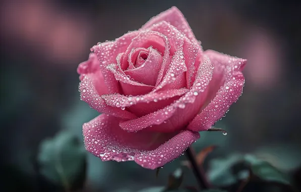 Flower, drops, macro, flowers, Rosa, pink, rose, AI art