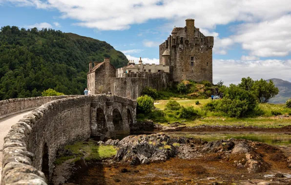 Picture summer, the sky, clouds, mountains, bridge, old, stones, castle