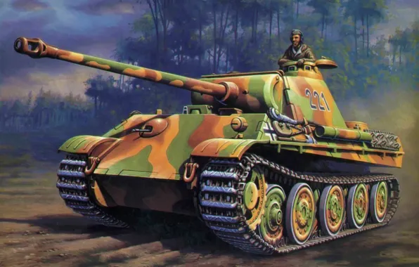 Picture war, art, painting, tank, ww2, Panzer V 'Panther' Ausf. D