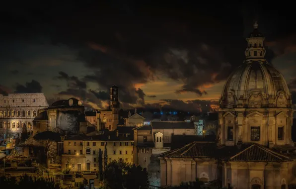 Night, home, Rome, Italy, the dome, Basilica