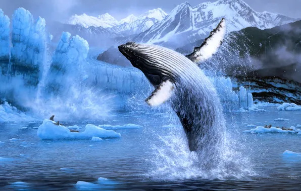 Ice, winter, sea, water, snow, mountains, squirt, nature