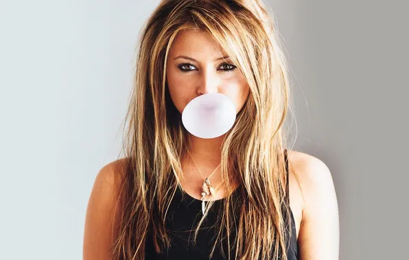 Picture girl, model, actress, blonde, singer, bubble, Holly Valance, gum