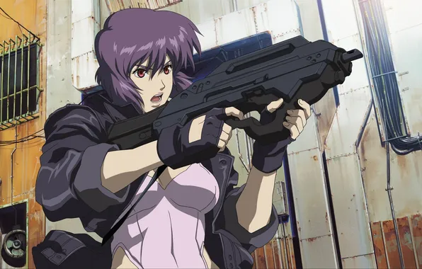 Woman, automatic riifle, thunder maul ghost in the shell