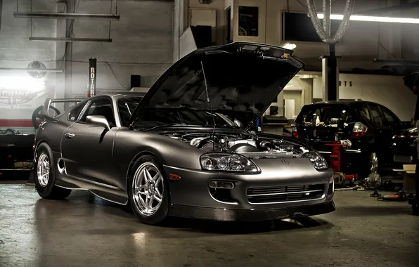 Garage, Toyota, silver, Supra, drag, Toyota, supra, silvery