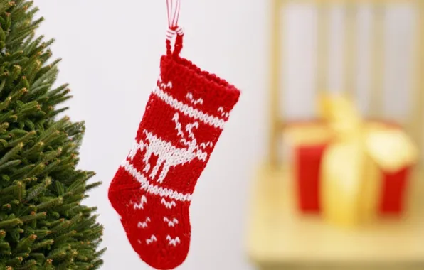 Gift, tree, sock, blur, New Year, Christmas, Christmas, New Year