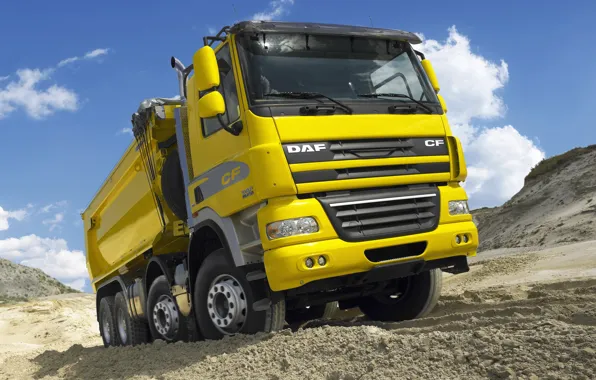 Picture sand, the sky, clouds, yellow, tent, DAF, DAF, quarry, dump truck, platform, EEV, 8x4, DAF …