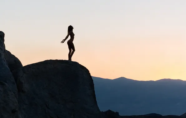The sky, girl, mountains