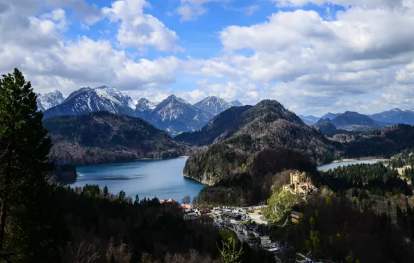 Landscape, mountains, nature, lake, castle, Germany, Bayern, Alps