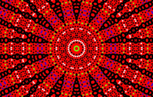 Rays, red, pattern, round, kaleidoscope