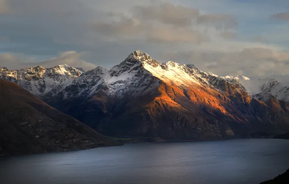 Winter, snow, mountains, lake, New Zealand, Queenstown, Walter Peak